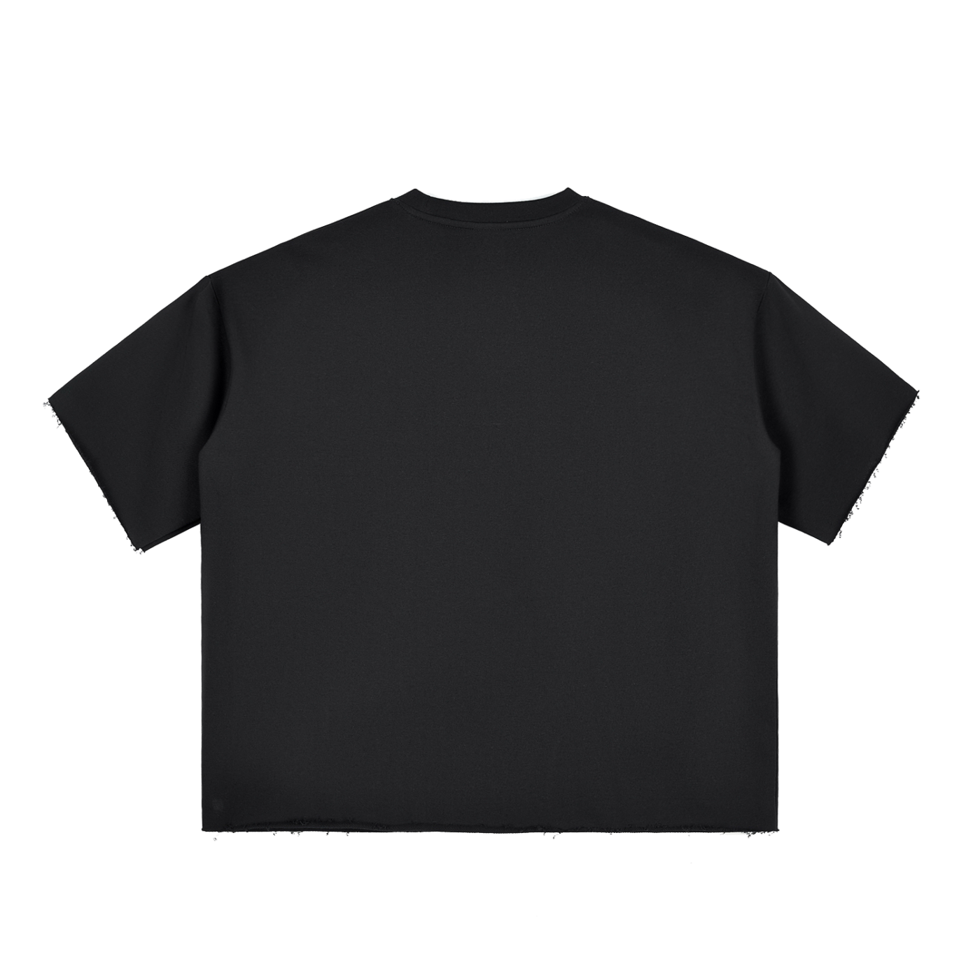 Boxy Half-Sleeve Raw-Edge T-Shirt - Black