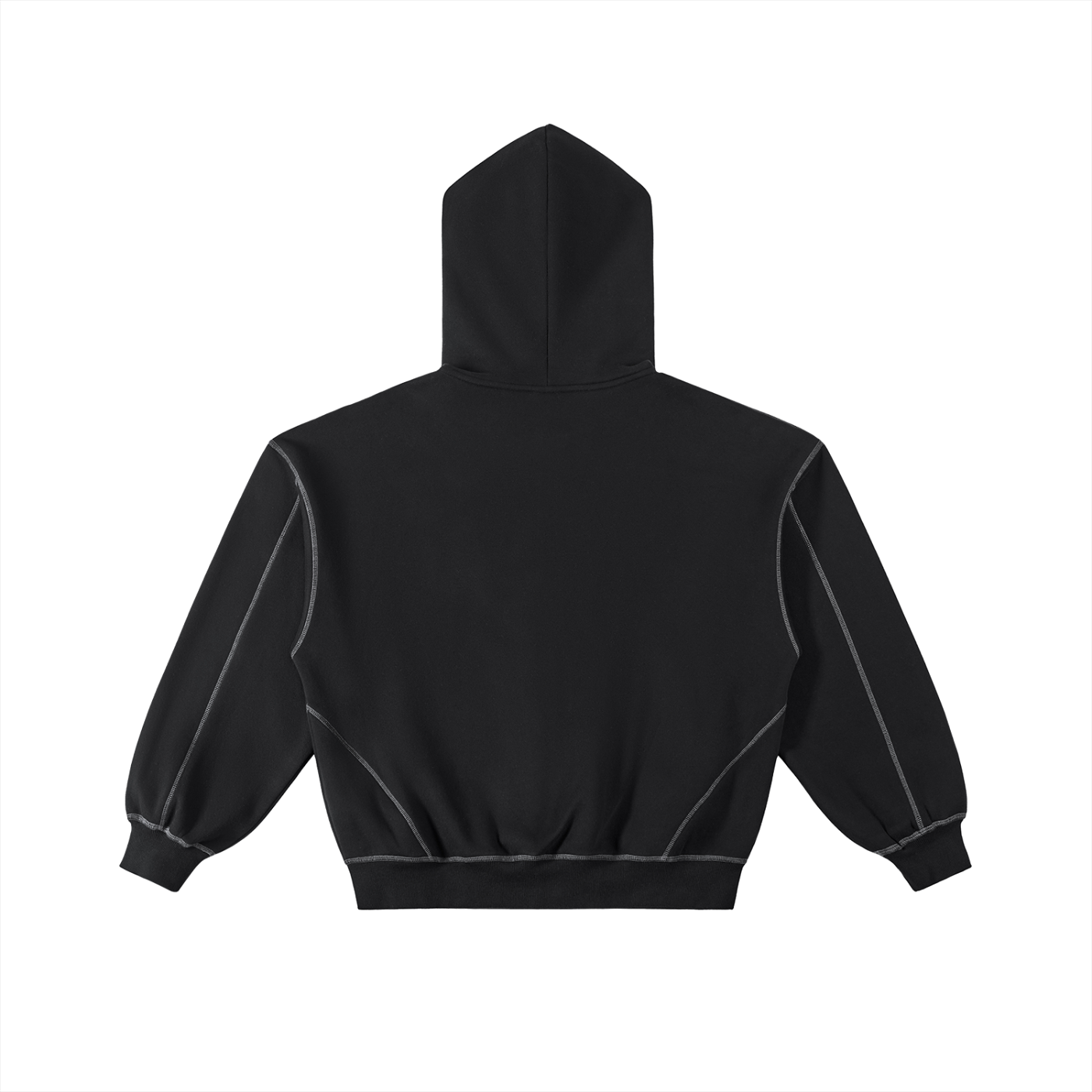 Contrast-Stitched Boxy Fleece Zip Hoodie - Black
