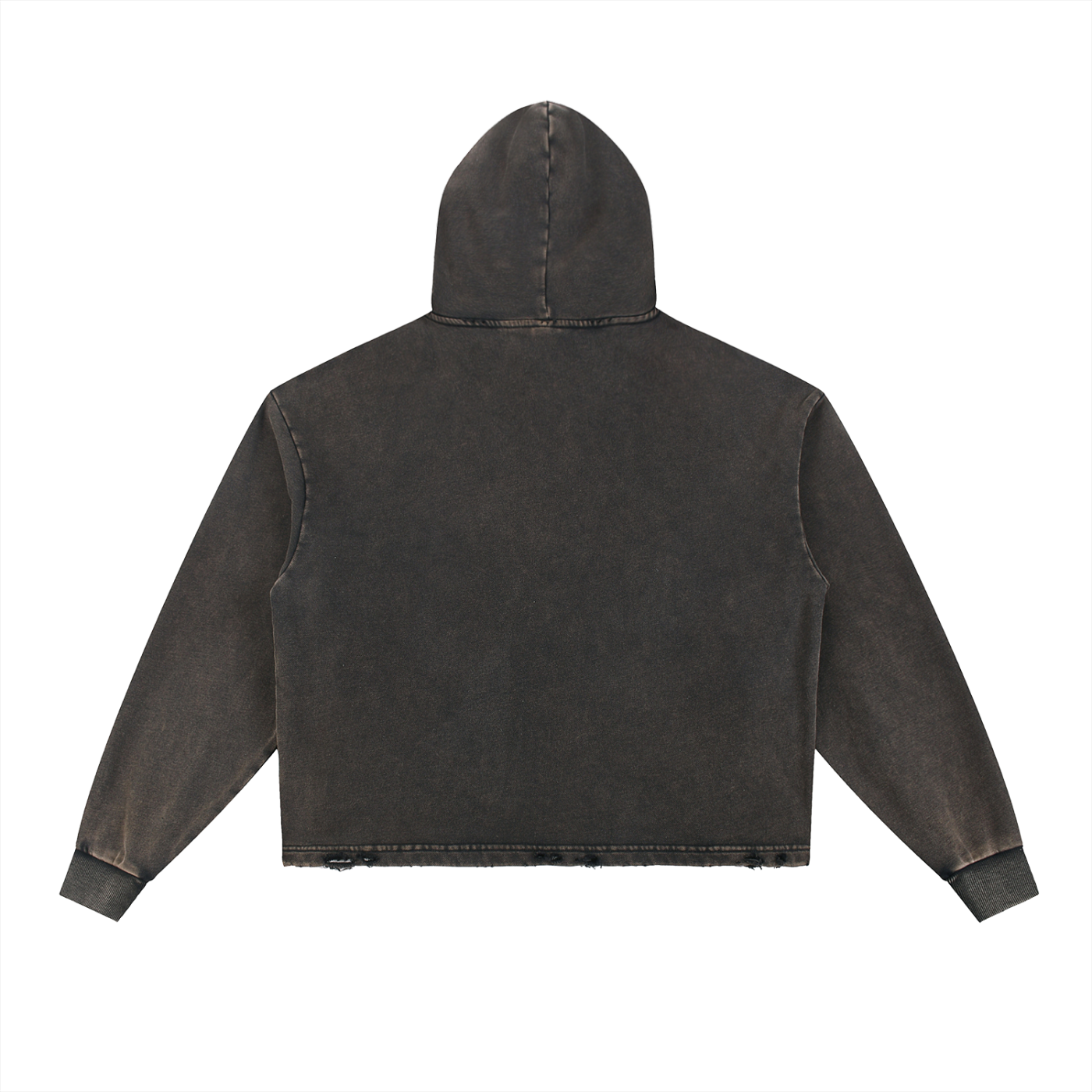 Vintage Washed Frayed-Hem Hoodie - Black