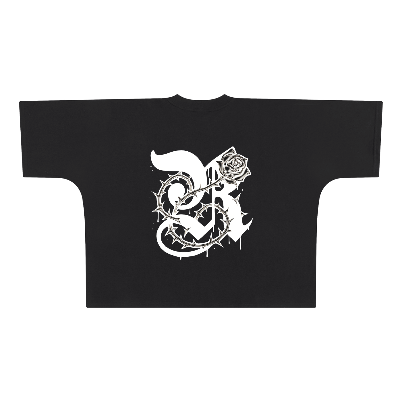 Oversize One-piece Pattern Cut Boxy Tee - Black