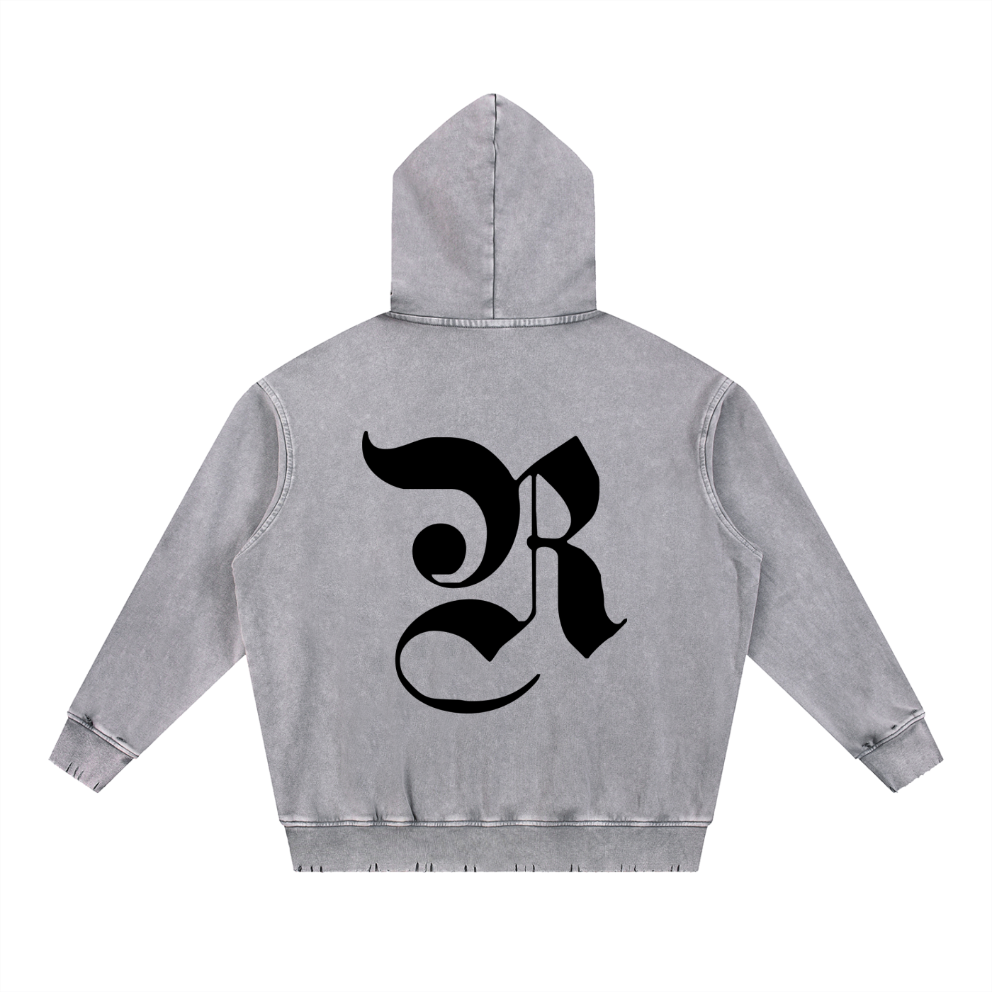 Snow Wash Hand-Frayed Heavyweight Hoodie - Light Gray
