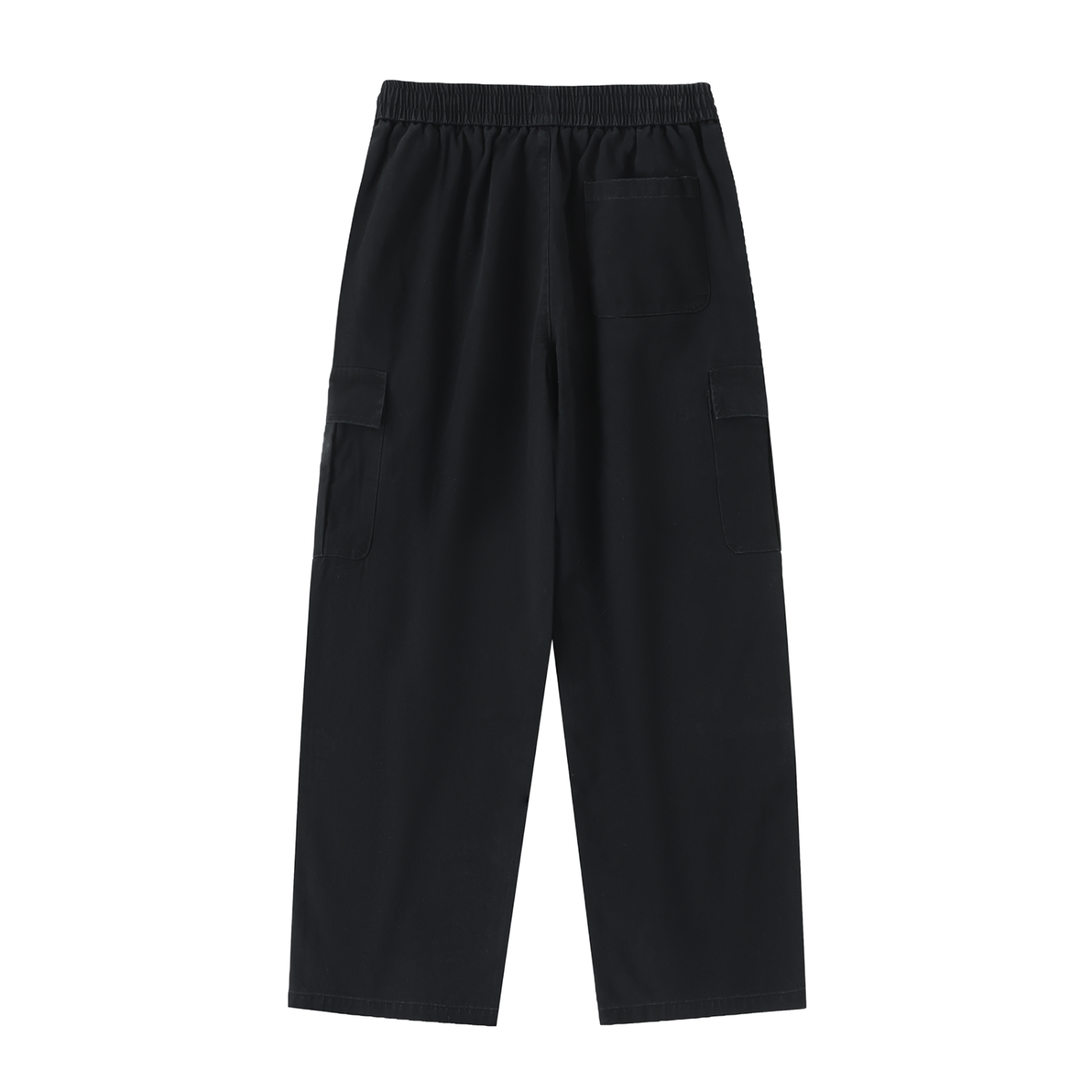 Drawstring Waist Straight-Leg Cargo Pants - Black