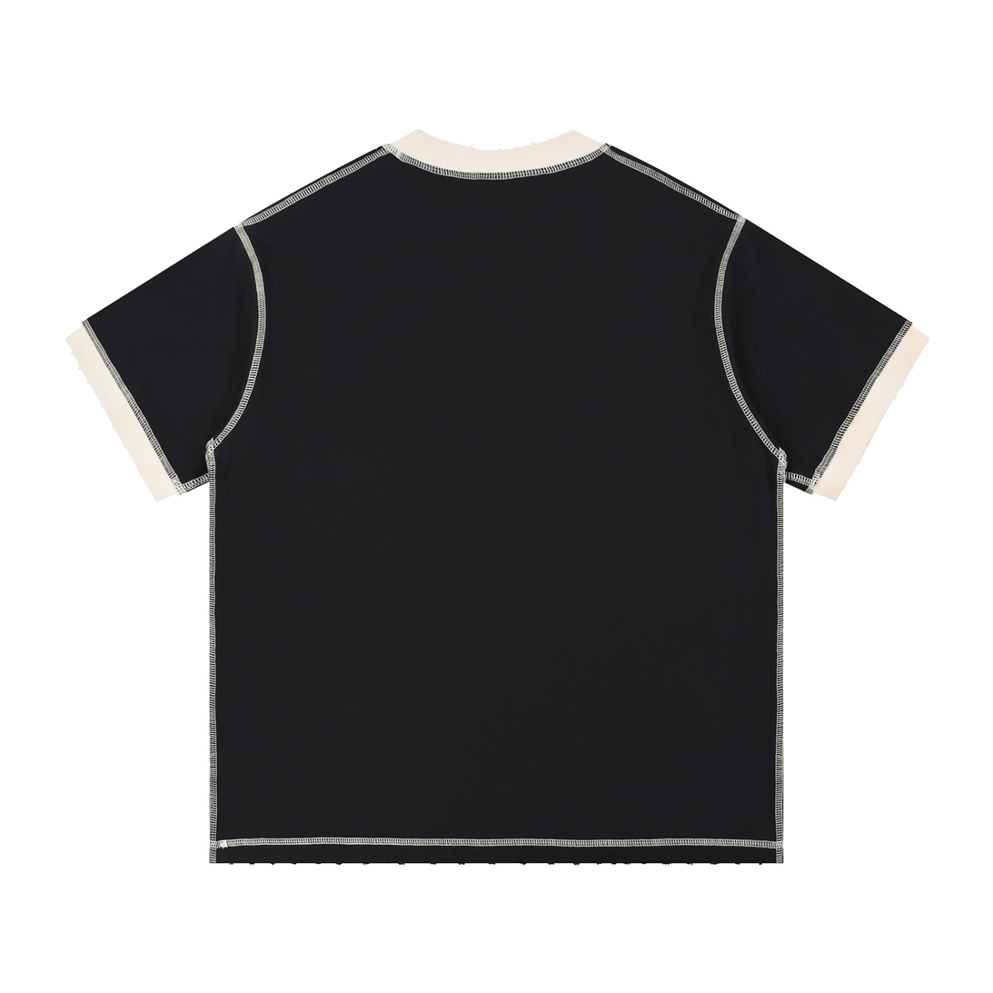 Contrast-Stitched Cotton T-Shirt - Black with Apricot