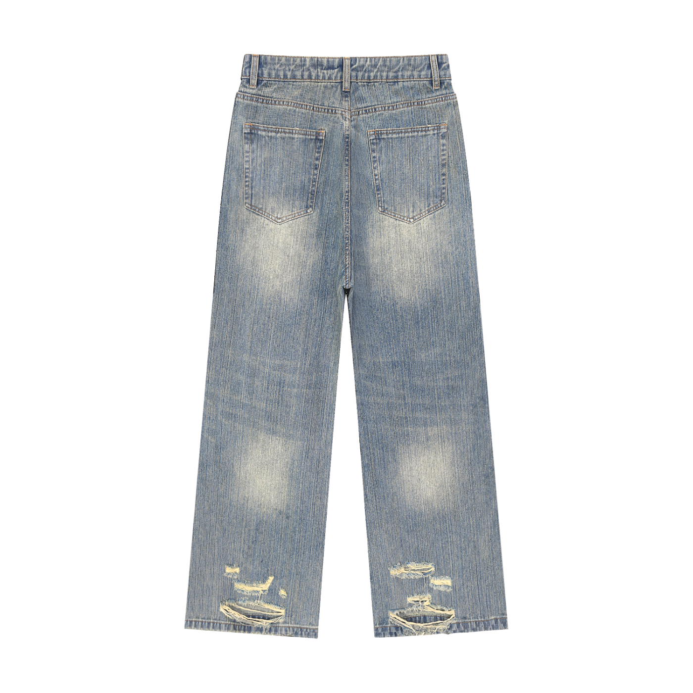 VINTAGE WASH DISTRESSED DENIM JEANS - BLUE
