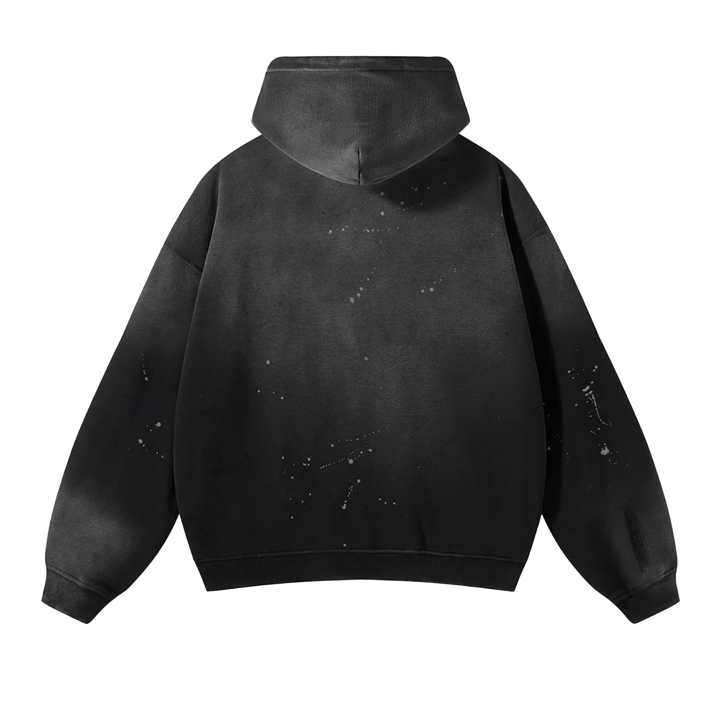Vintage Washed Frayed Fleece Hoodie - Black