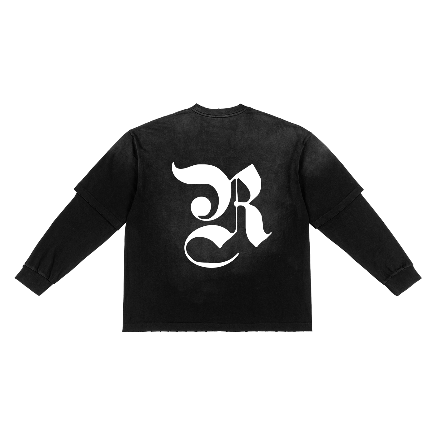 Sunfade Hand-Frayed Faux Two-Piece T-Shirt - Black