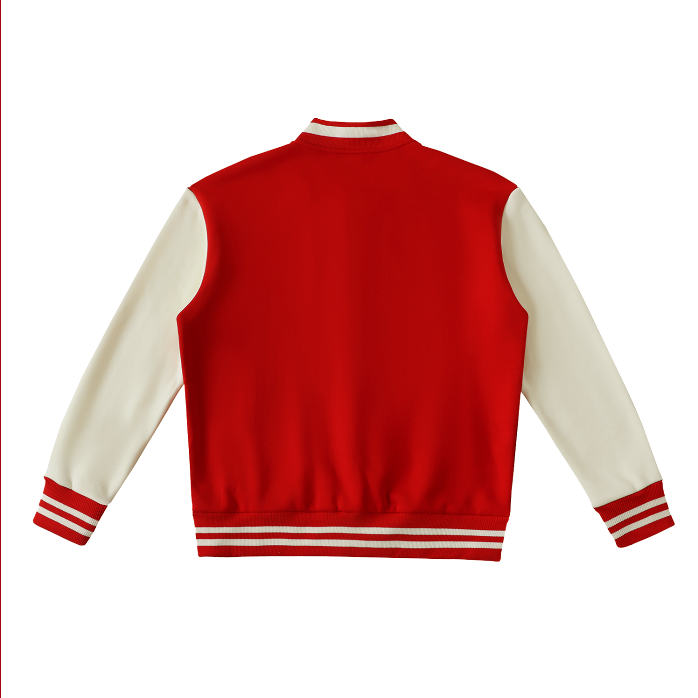 Two-Tone Fleeced Varsity Jacket - Red with White