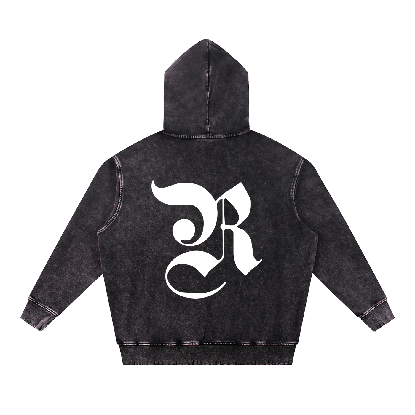 Snow Wash Hand-Frayed Heavyweight Hoodie - Black