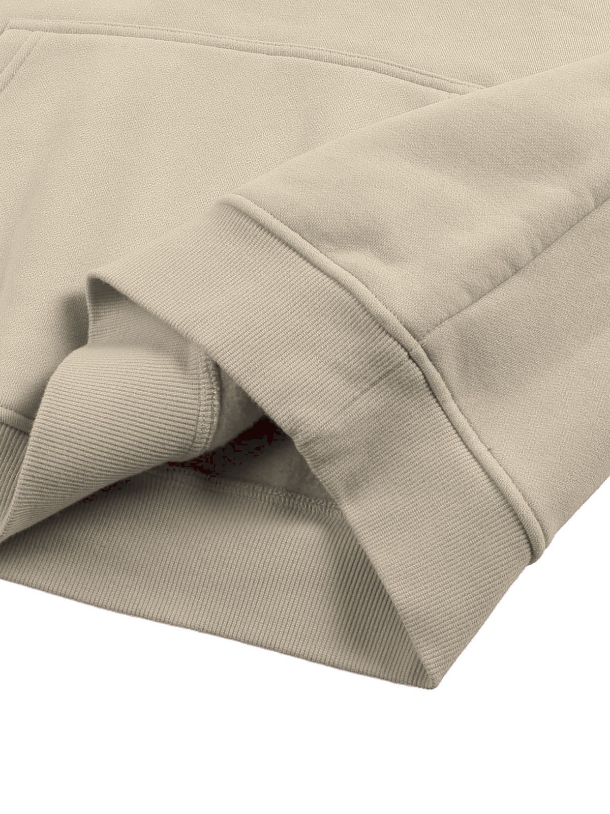 Close-up of a light beige or cream-colored sweatshirt