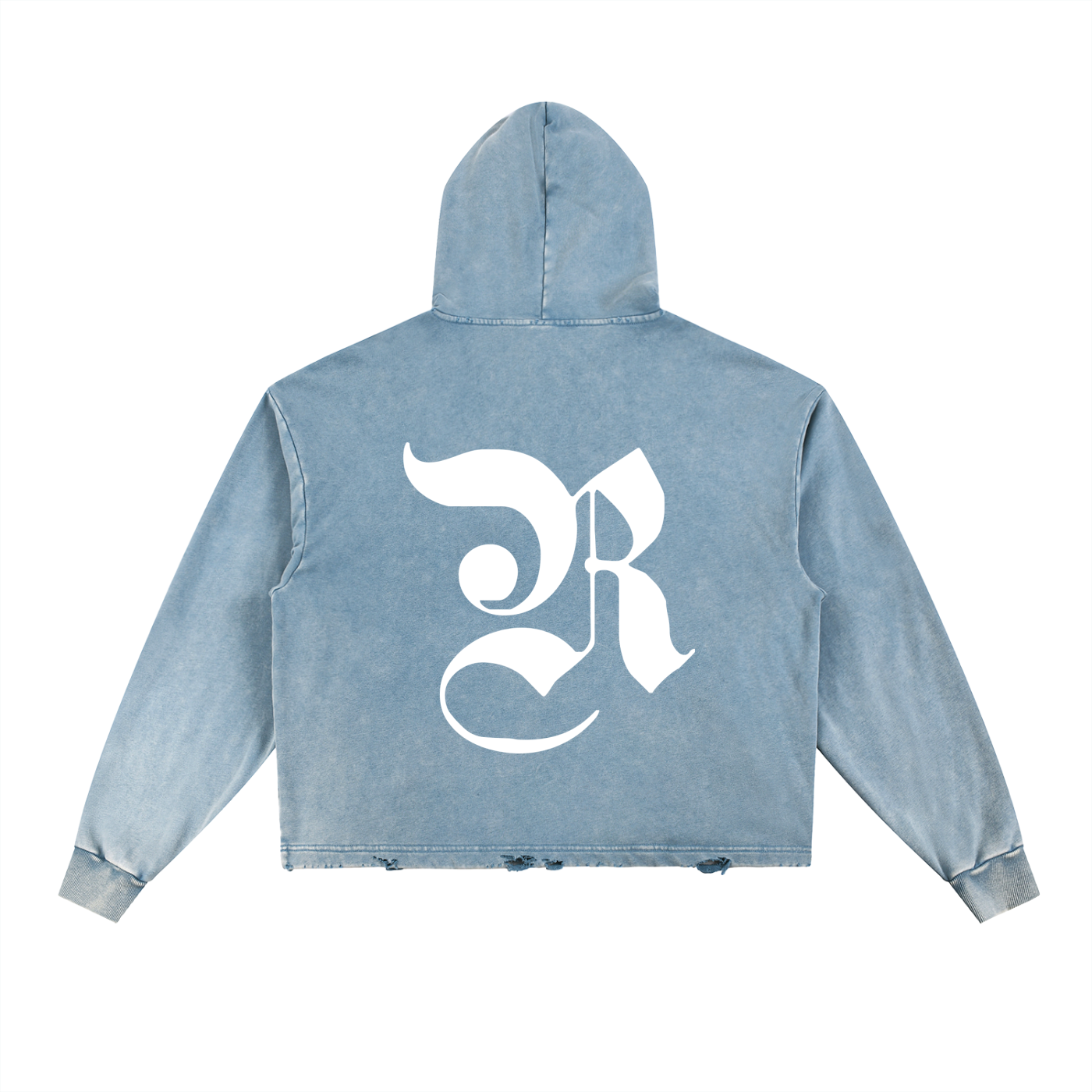 Vintage Washed Frayed-Hem Hoodie - Blue
