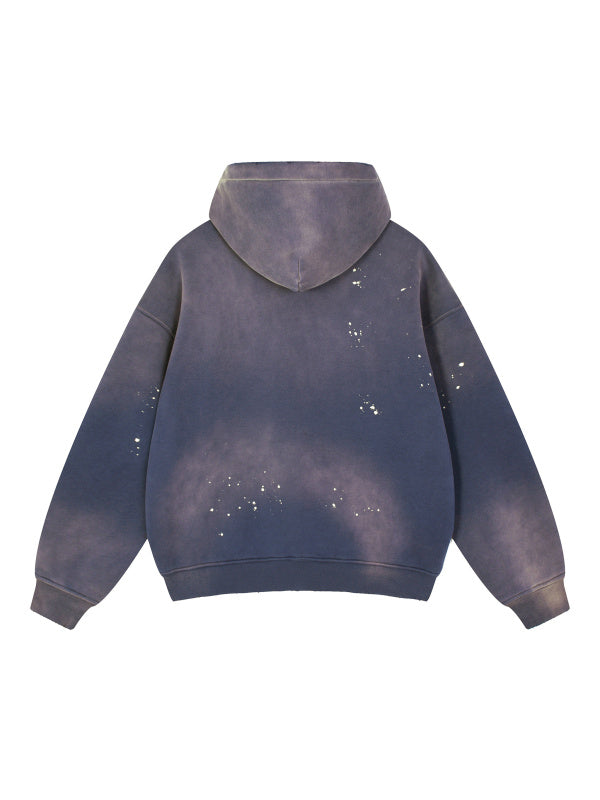 VINTAGE WASHED FRAYED FLEECE HOODIE - NAVY BLUE