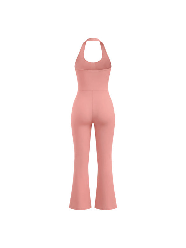 HALTER FLARED JUMPSUIT - PINK
