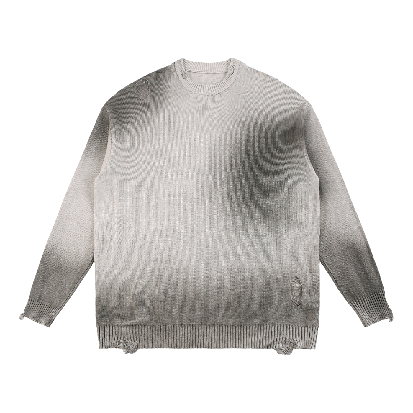 SUNFADE DISTRESSED RIPPED CREWNECK SWEATER - LIGHT GRAY