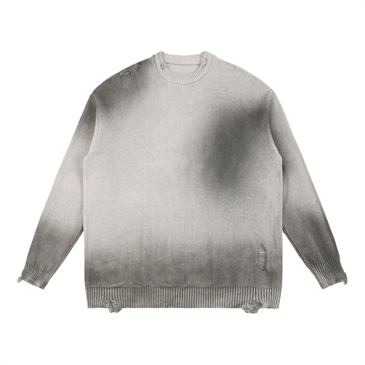 SUNFADE DISTRESSED RIPPED CREWNECK SWEATER - LIGHT GRAY