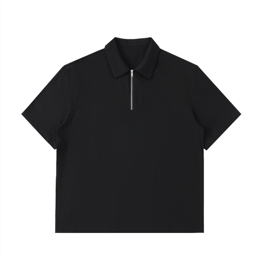Half-Zip Cotton Polo Shirt - Black