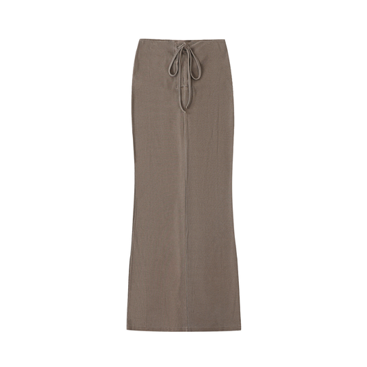 Dyed Washed Drawstring Maxi Skirt - Coffee