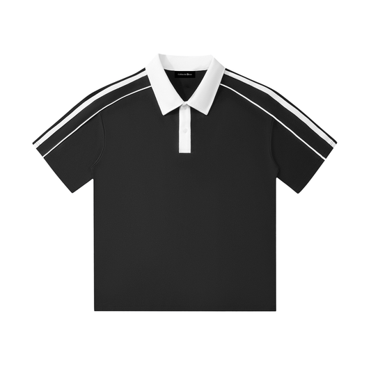 CONTRAST COLLAR SHORT-SLEEVE POLO SHIRT - BLACK