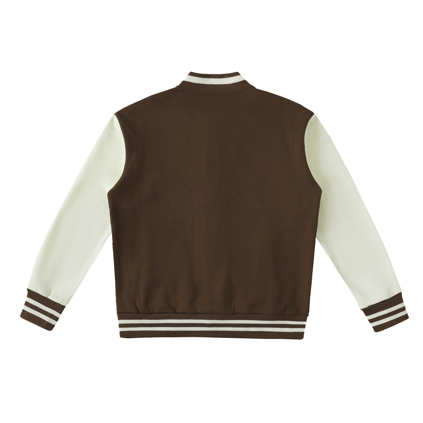 Two-Tone Fleeced Varsity Jacket - Coffee with White