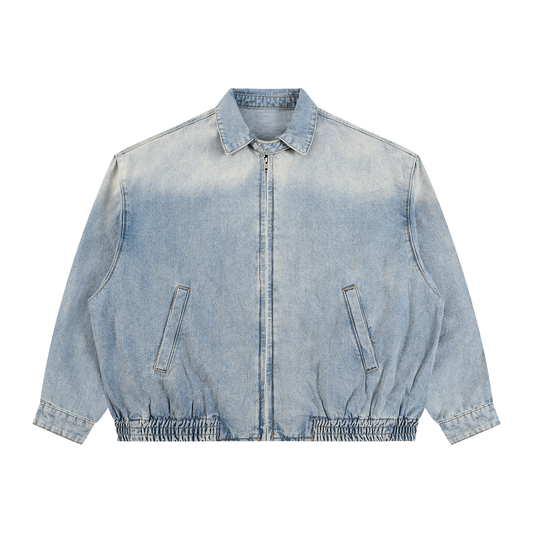 VINTAGE WASH FULL-ZIP DENIM JACKET - BLUE