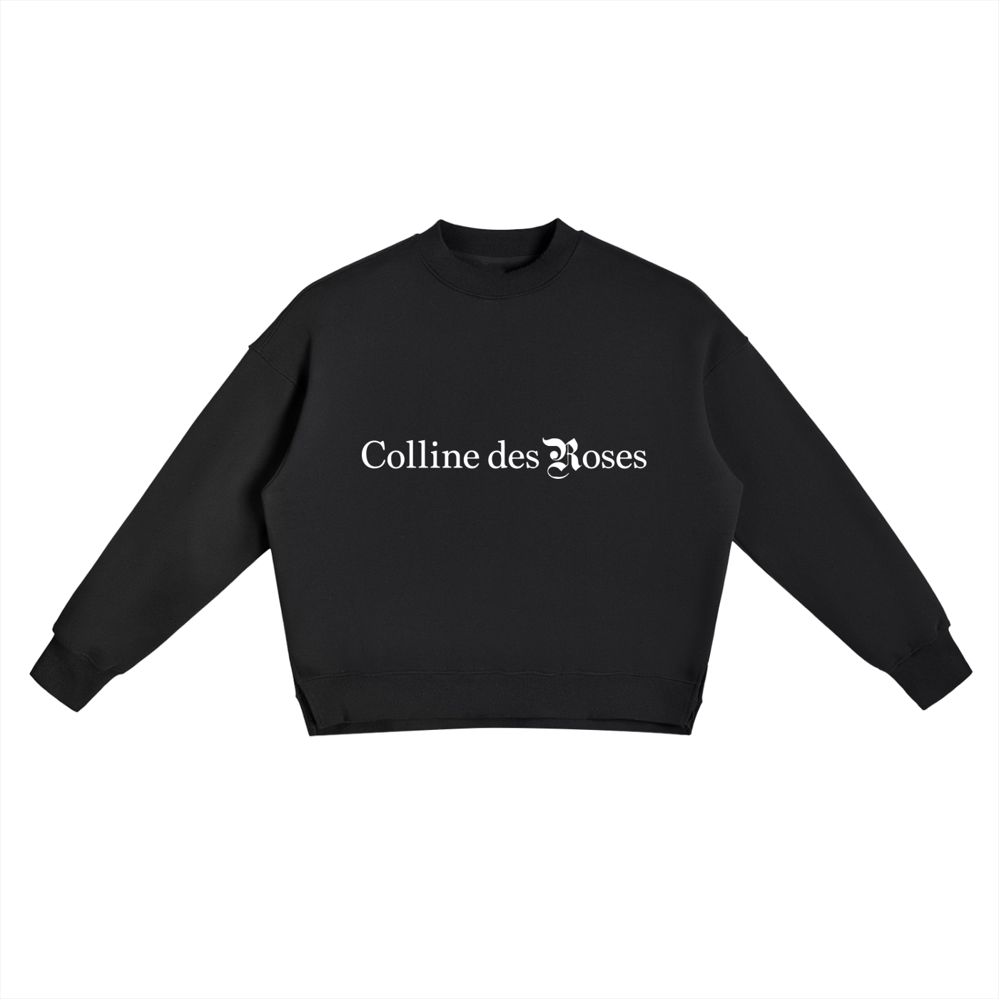 Fleece Side Slit Crewneck Sweatshirt - Black
