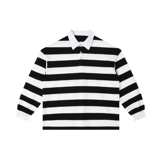 COLOR BLOCK STRIPE POLO SHIRT - WHITE WITH BLACK