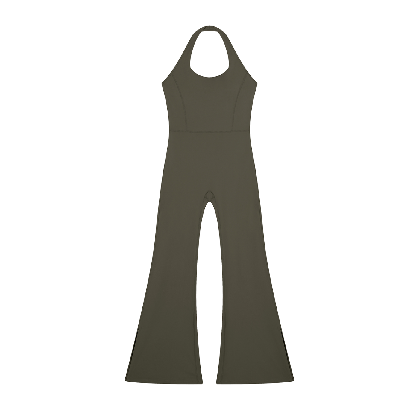 HALTER FLARED JUMPSUIT - ARMY GREEN