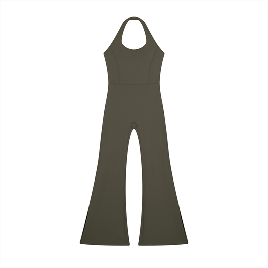 HALTER FLARED JUMPSUIT - ARMY GREEN