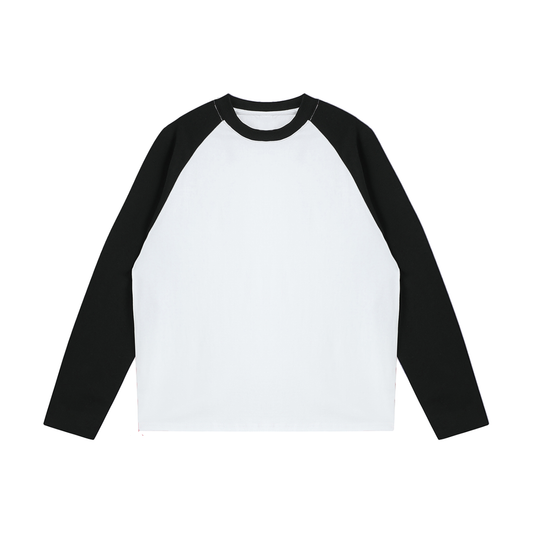 Color-Blocked Raglan Long-Sleeve T-Shirt - White with Black