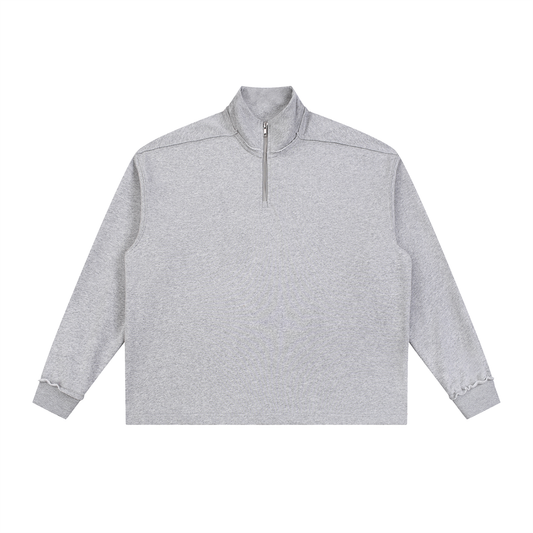 HALF-ZIP ROLLED EDGE FLEECE SWEATSHIRT - FLOWER GRAY