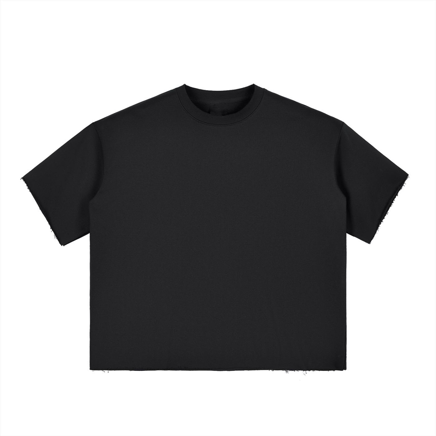 Boxy Half-Sleeve Raw-Edge T-Shirt - Black