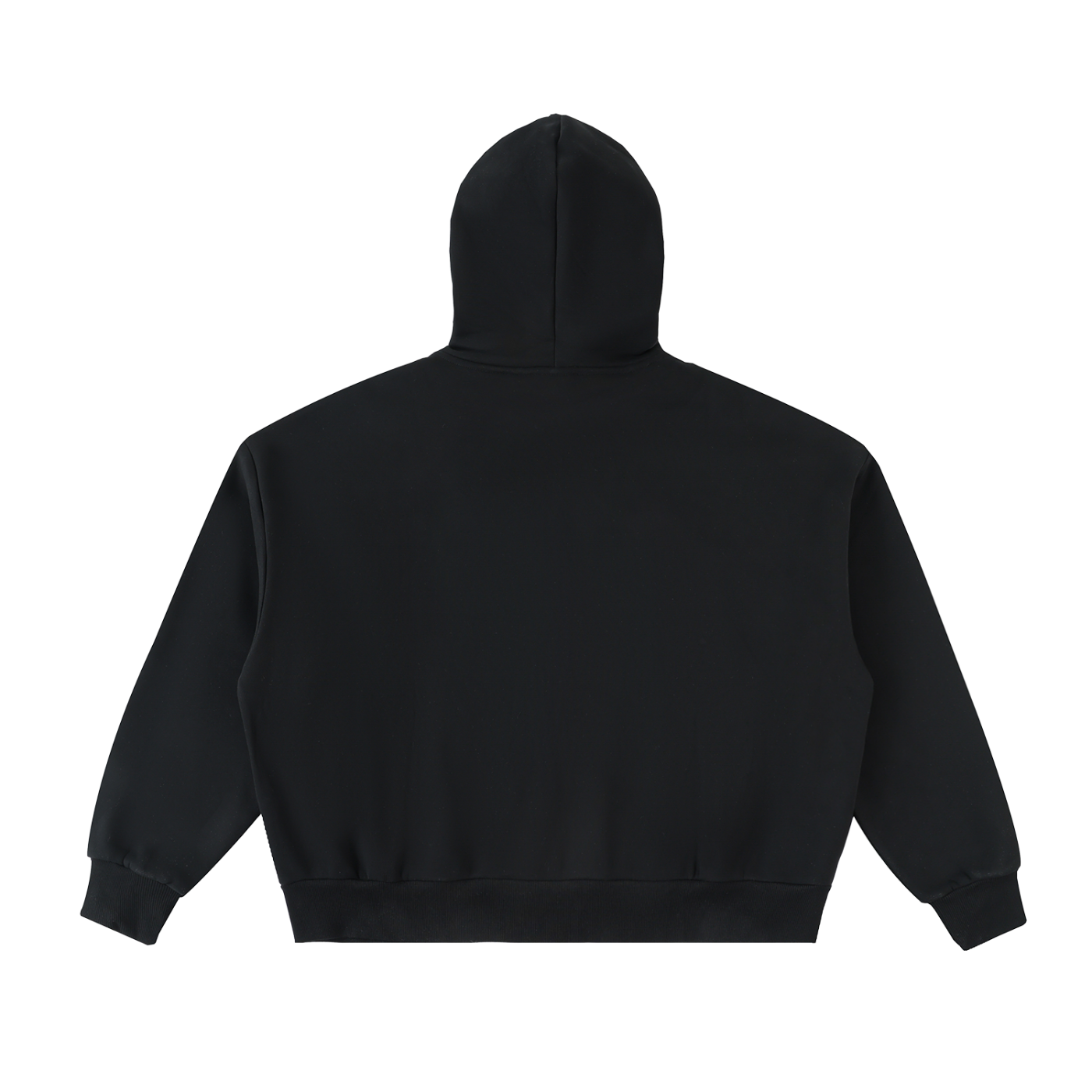 Fleeced Full-Zip Boxy Hoodie - Black