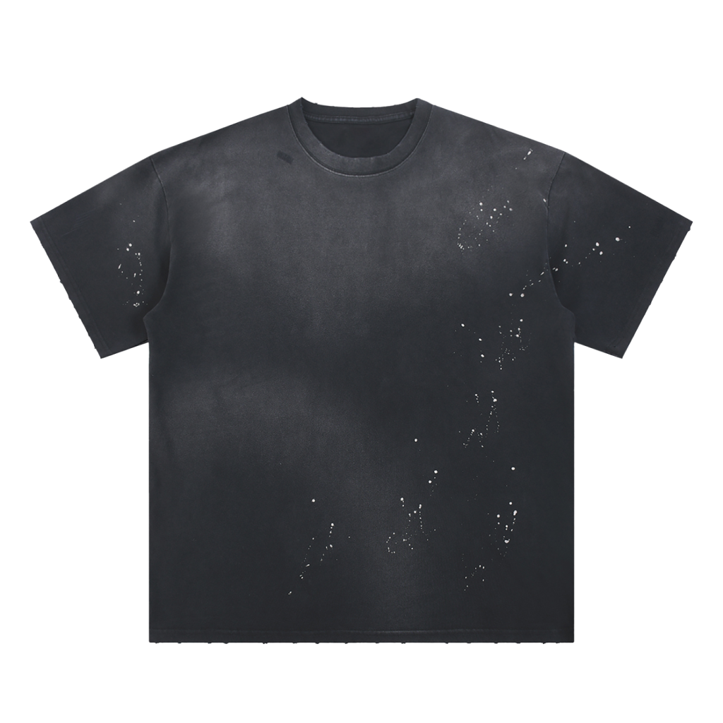 HAND-FRAYED SUNFADE PAINT SPLATTER T-SHIRT - BLACK