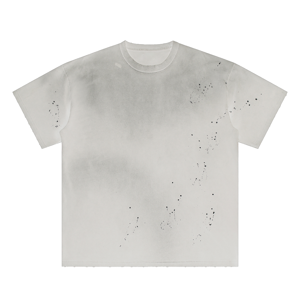 HAND-FRAYED SUNFADE PAINT SPLATTER T-SHIRT - WHITE