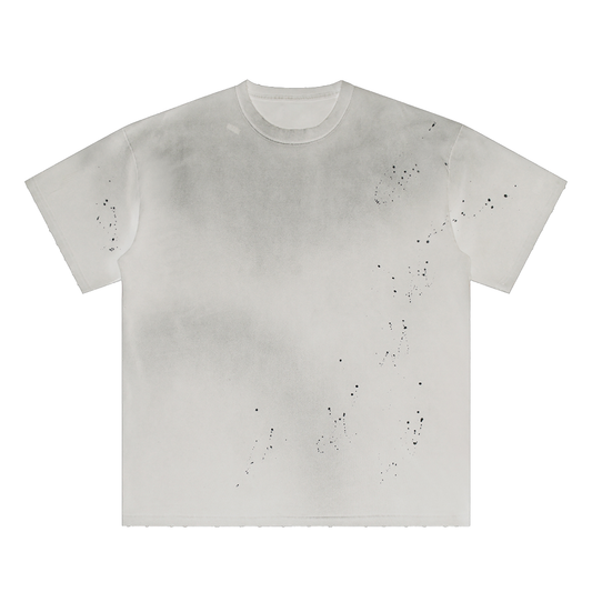 HAND-FRAYED SUNFADE PAINT SPLATTER T-SHIRT - WHITE
