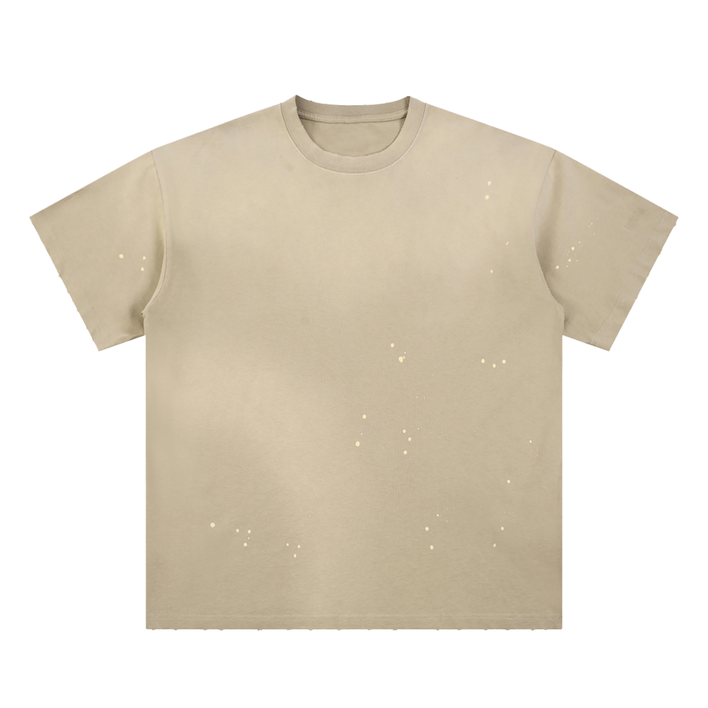 HAND-FRAYED SUNFADE PAINT SPLATTER T-SHIRT - APRICOT