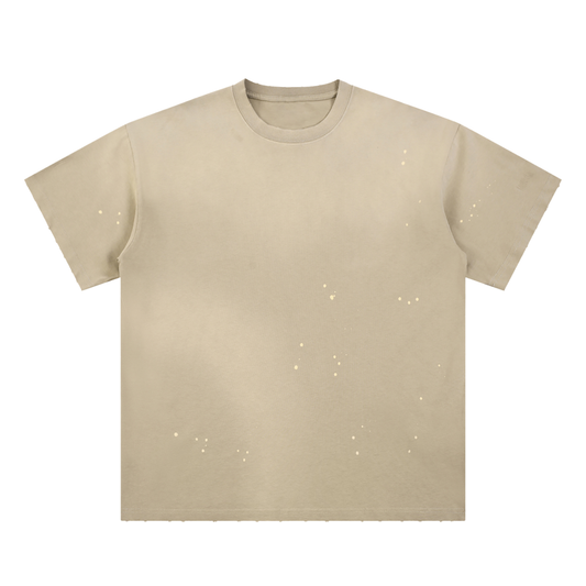HAND-FRAYED SUNFADE PAINT SPLATTER T-SHIRT - APRICOT