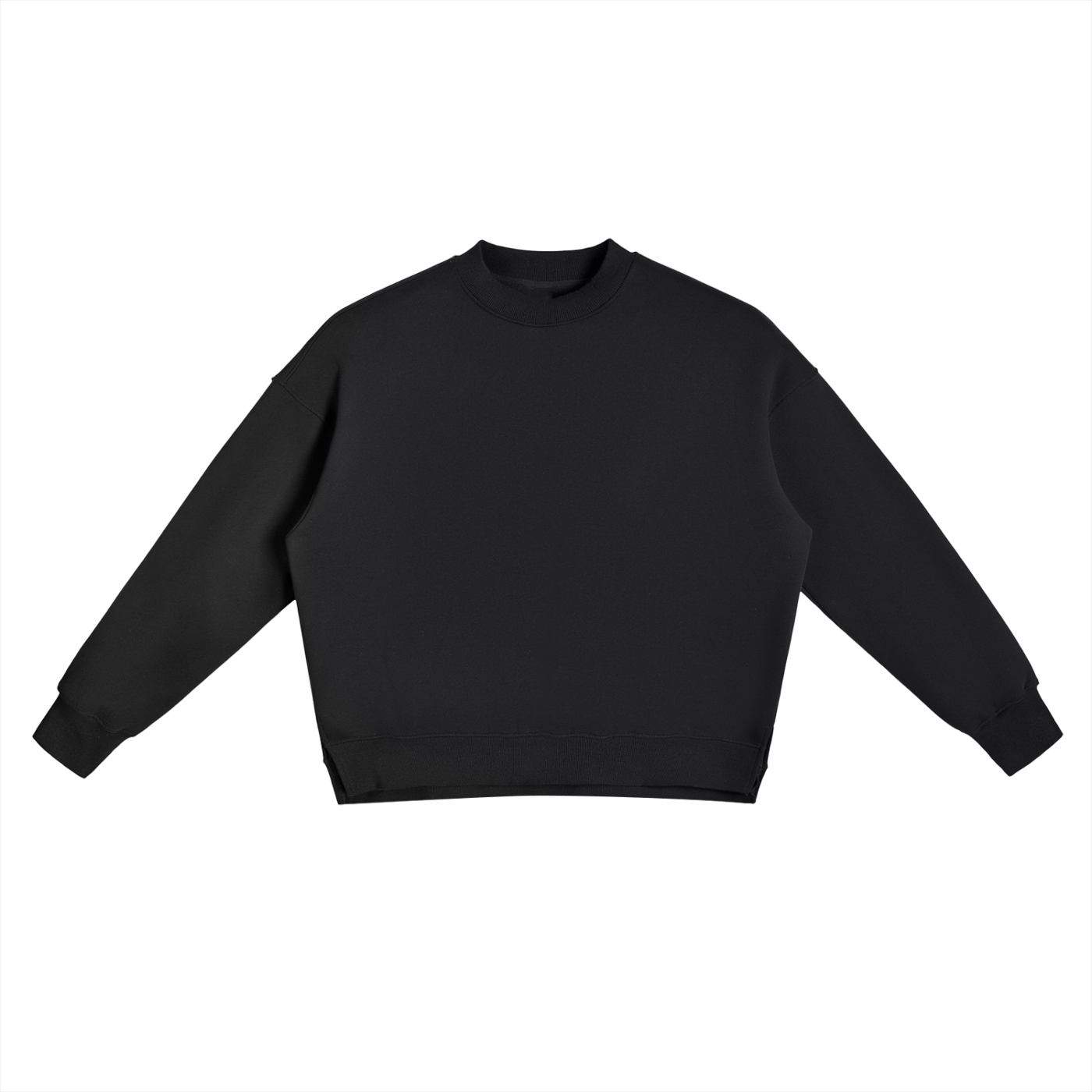 Fleece Side Slit Crewneck Sweatshirt - Black
