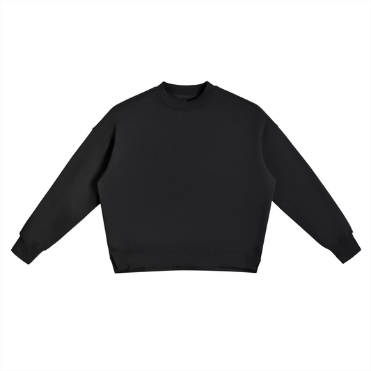 Fleece Side Slit Crewneck Sweatshirt - Black