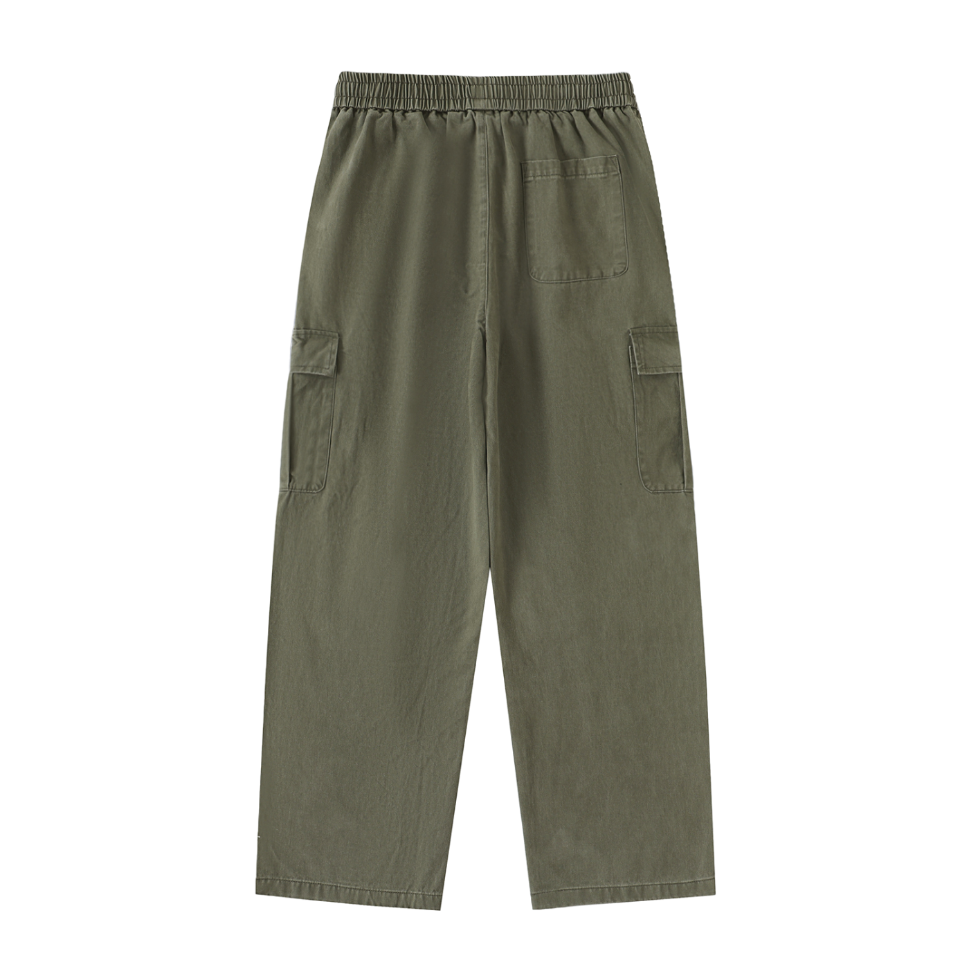 Drawstring Waist Straight-Leg Cargo Pants - Gray Green