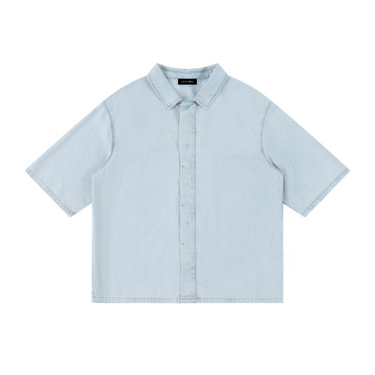 VINTAGE WASH DROP SHOULDER LYOCELL SHIRT - LIGHT BLUE