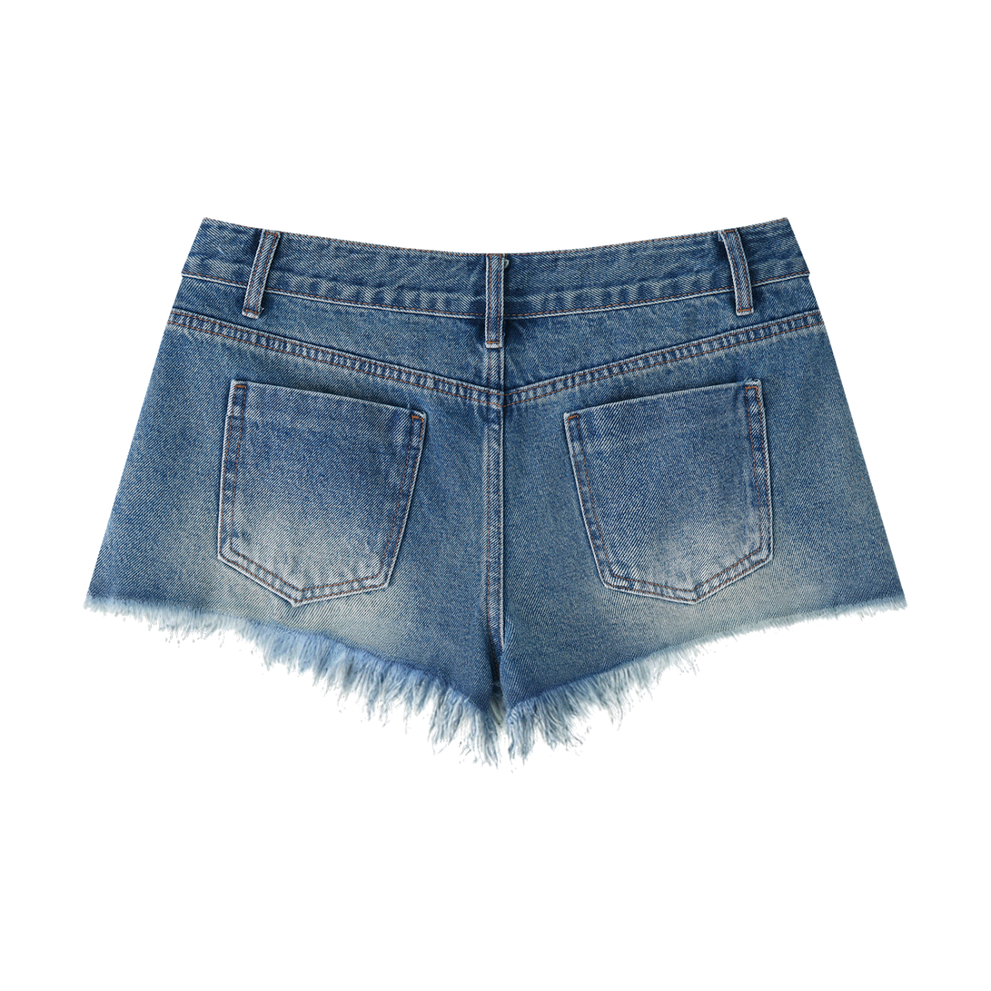 VINTAGE WASH RAW HEM DENIM SHORTS - BLUE