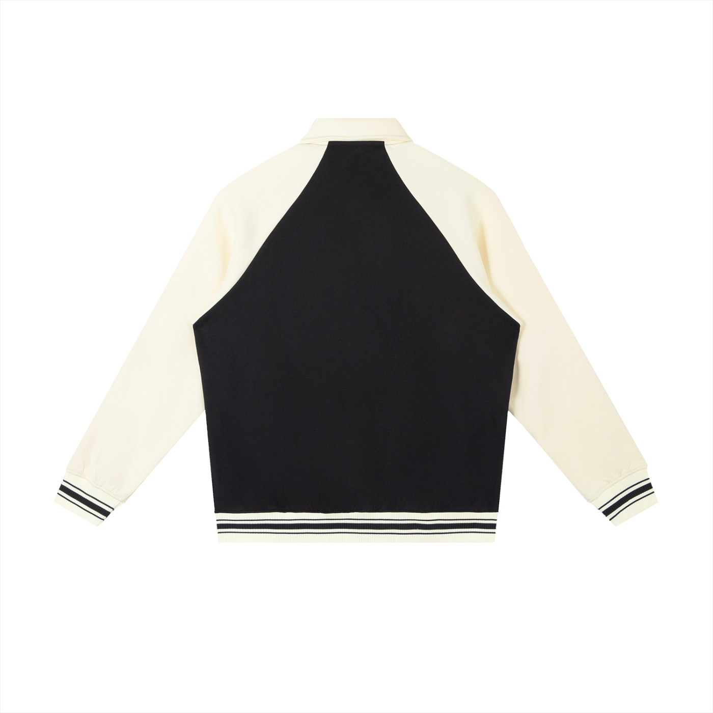 CONTRAST RAGLAN SLEEVE BASEBALL JACKET - BLACK WITH APRICOT