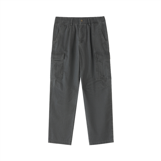 Cotton Elastic-Waist Cargo Pants - Gray