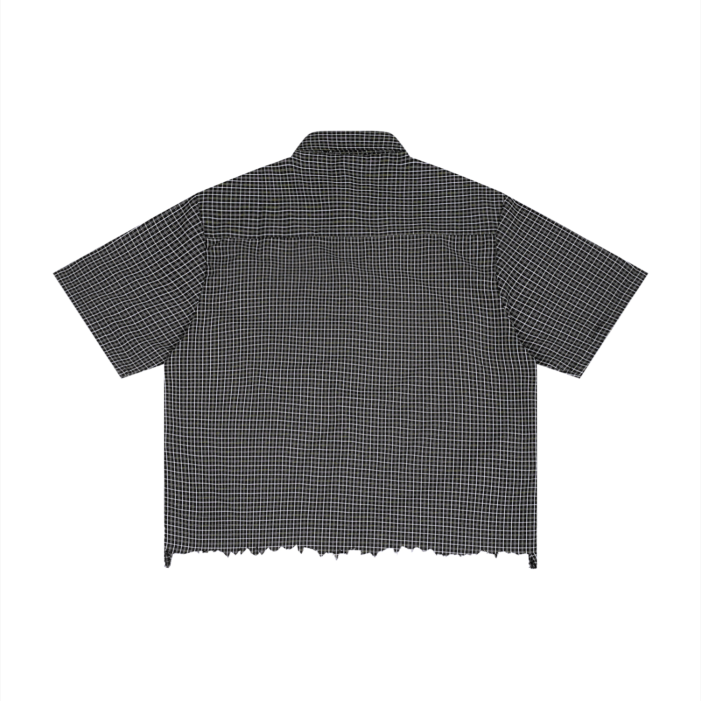 DISTRESSED PLAID BOXY SHIRT - BLACK