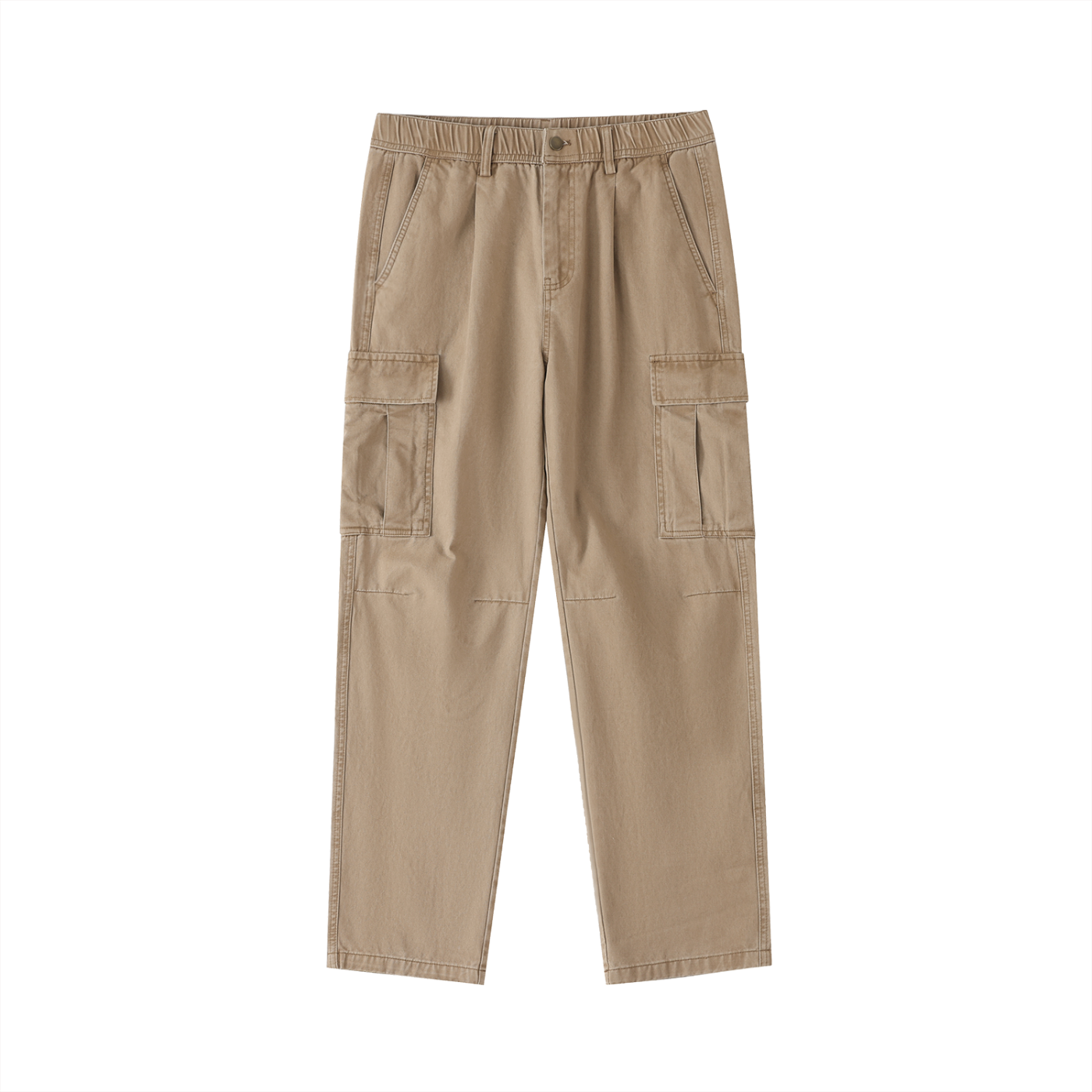 Cotton Elastic-Waist Cargo Pants - Brown