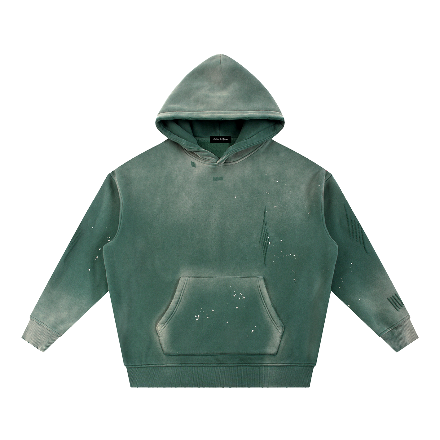 VINTAGE WASHED FRAYED FLEECE HOODIE - RETRO GREEN