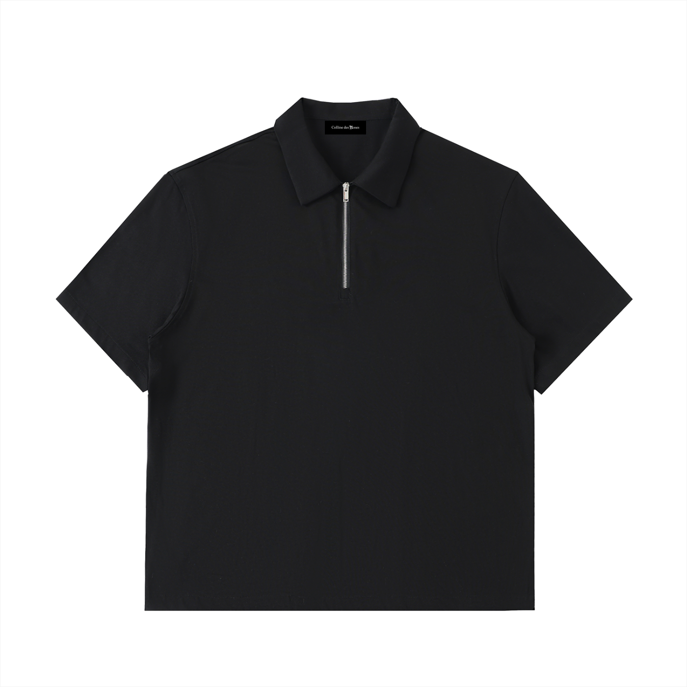 Half-Zip Cotton Polo Shirt - Black