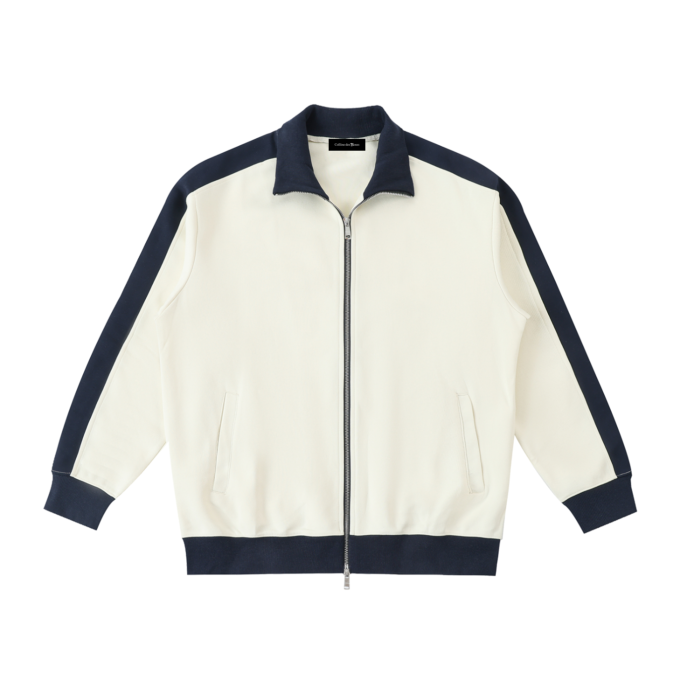 Contrast Trim Stand Collar Jacket - Mild Apricot with Navy Blue