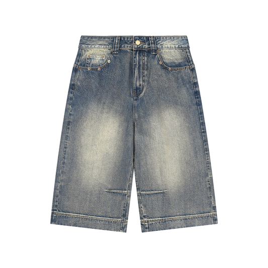 SHORT EN JEAN AMPLE EFFET DÉLAVÉ VINTAGE – BLEU