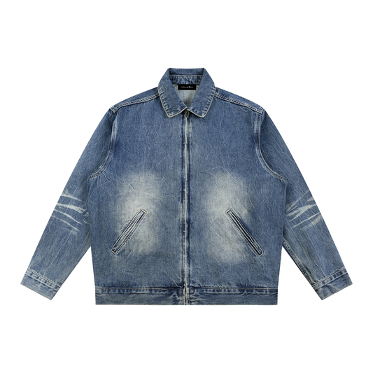 VINTAGE WASH ZIP UP DENIM JACKET